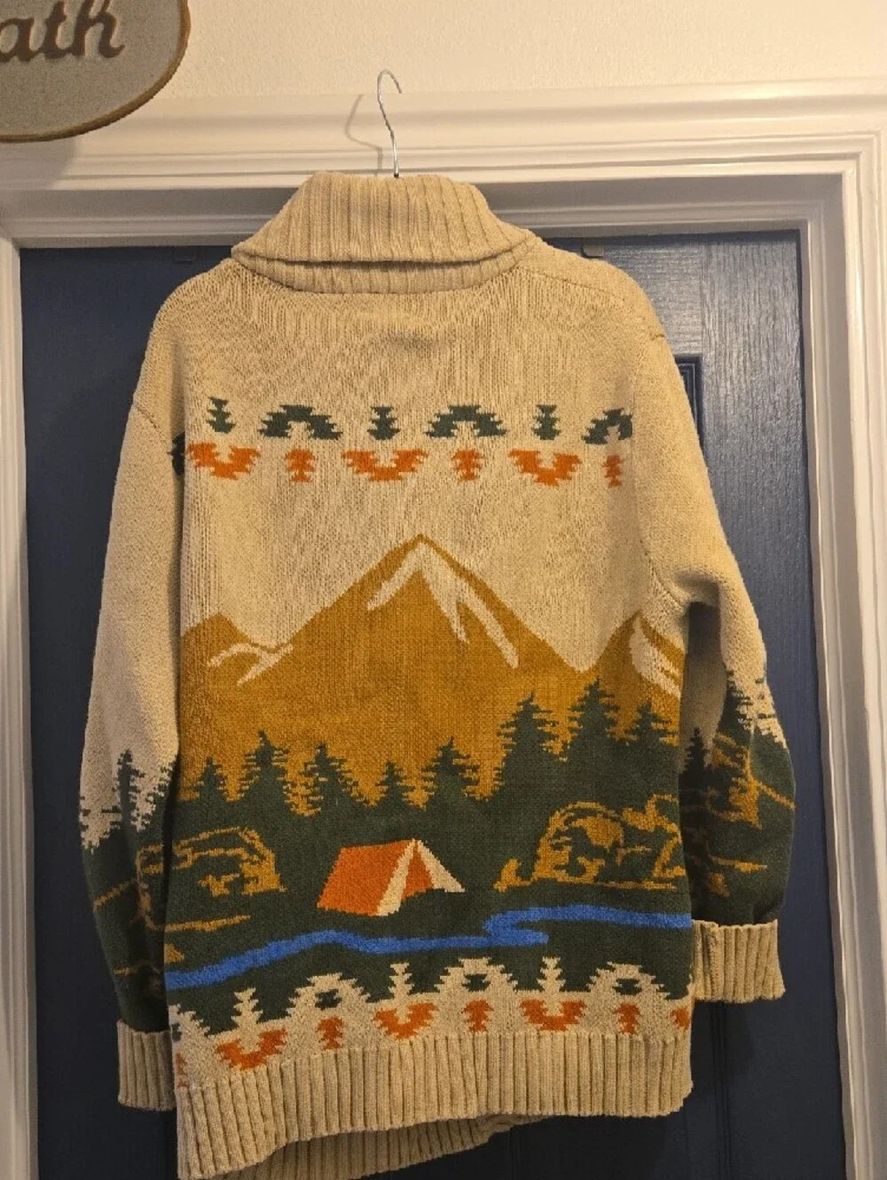 Pendleton MED Shawl Collar Cardigan in Cream, Mustard, Green and Orange - Picture 3 of 3